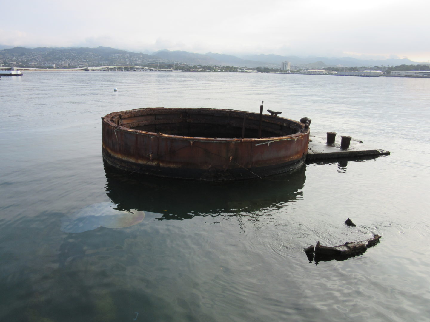 Part of the ship still above the water line